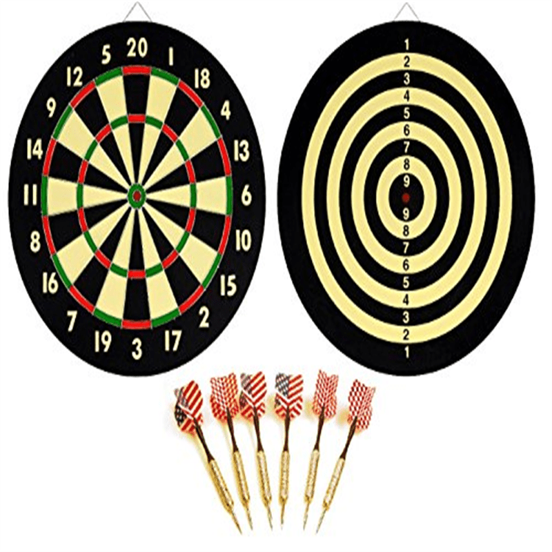 4 BRASS DARTS CHECKERS NEW Double Sided Game Room Xmas Gift Darts DART BOARD 