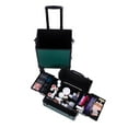 thumbnail image 3 of 4 in 1 Rolling Makeup Train Case, Professional Aluminum Makeup Travel Organizer Cosmetic Case, Cosmetology Caboodle Case on 360° Wheels, Beauty Storage Luggage Lockable(Dark Green), 3 of 18