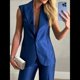 thumbnail image 4 of Conjuntos de 2 Piezas para Mujer: Chaleco Sin Mangas y Pantalón , Conjunto de Blazer Informal de Negocios. Azul S, 4 of 7