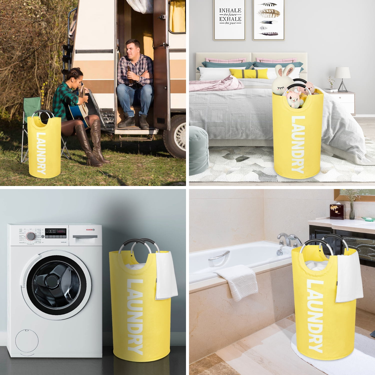 Laundry Basket, Roiroiko Waterproof 115L Large Collapsible Fabric Laundry Hamper, Foldable Clothes Storage Washing Bag Washing Bin with Alloy Handles for College Bathroom Travel (Yellow, XL)