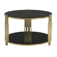 thumbnail image 3 of Aukfa Modern Round Tempered Glass Coffee Table, 2-Tier Center Table with Golden Metal Frame for Living Room, Black, 3 of 8