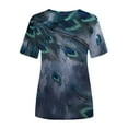thumbnail image 3 of Pntutb Womens Plus Size Casual T-Shirt Feather Printed Round-Neck Short Sleeve Pullover Tops Blouse, 3 of 6