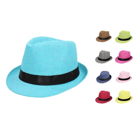 VOUZZA Toddler Beach Hat Kids Boys Little Gentleman Jazz Cap Breathable Short Brim Straw Hat Beach Outdoor Girl Sun Hats Cap