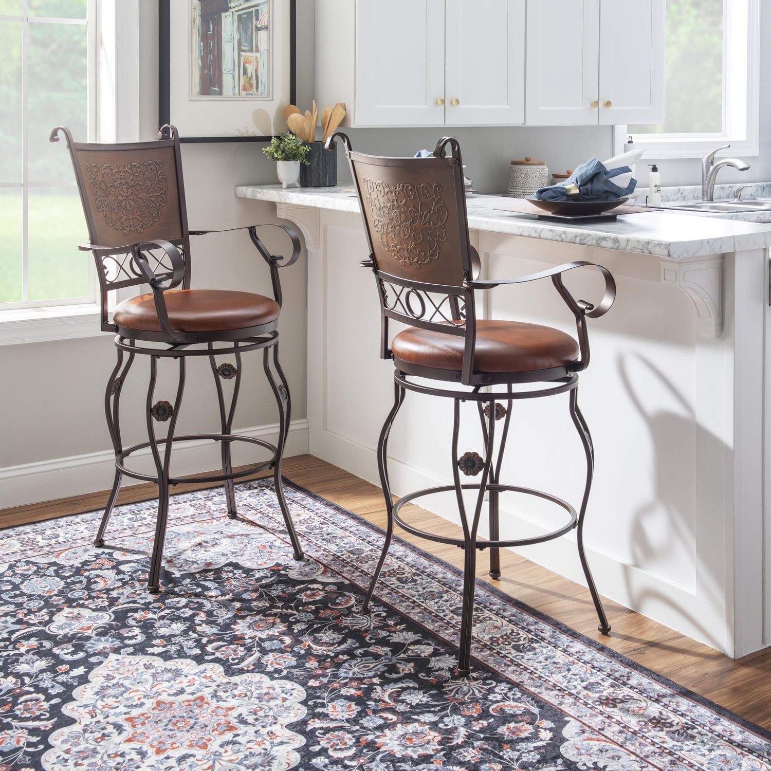 Reed Barstool with Arms, Bronze