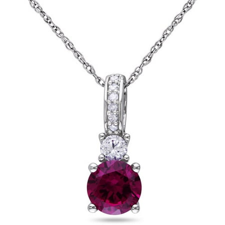 1-1/6 Carat T.G.W. Created Ruby and Created White Sapphire with Diamond-Accent 10kt White Gold Fashion Pendant, 17