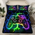 thumbnail image 2 of Erosebridal Gamer Bed Sheets Set Twin Size, Neon Gradient Gamepad Bedding Sets Twin Size, Navy Honeycomb Decor, 3 Pieces (Top Sheet, Fitted Sheet, Pillowcase), 2 of 6