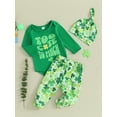 thumbnail image 3 of My First St. Patricks Day Baby Boy Girl Outfits Shamrock Print Long Sleeve Romper Pants Hat 3 6 9 12 18 Months Spring Clothes Set, 3 of 8
