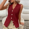 thumbnail image 4 of Xdegoge Vest for Women V Neck Sleeveless Button Down Front Classic Knit Waistcoat With Pockets Casual Slim Fit Sophisticated Work Office Layering Fall Summer Tops, 4 of 8