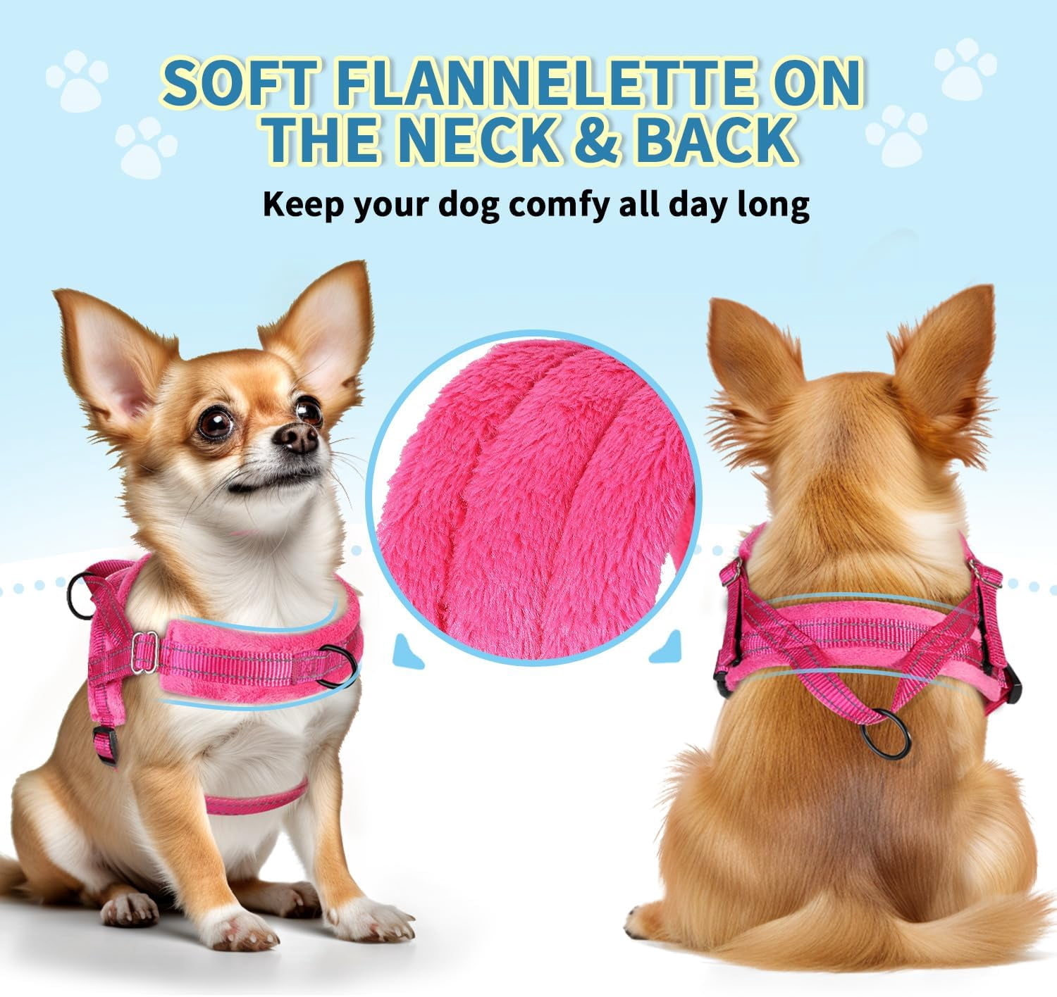 No Pull Small Dog Harness and Leash Set, Puppy Soft Vest Harness Neck & Chest Adjustable, Reflective Lightweight Harness & Anti-Twist Pet Lead Combo for Small Medium Dogs (Fuchsia, XXS)
