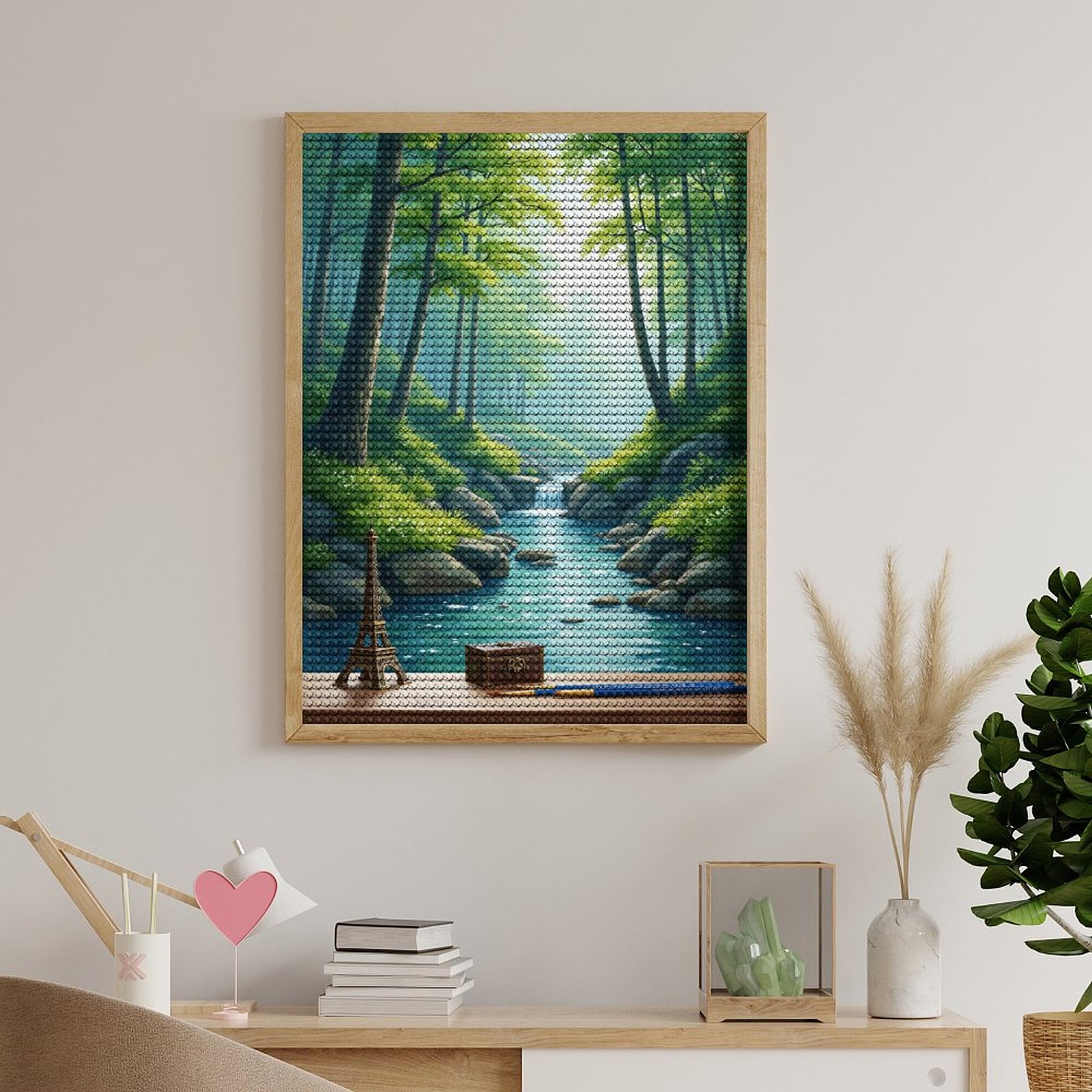 Diamond Art Kits for Adults, Serene Forest Stream Miniature Display 5D Diamond Painting Kits for Adults Beginners, DIY Full Drill Diamond Painting, Gem Art and Crafts 12x16