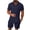 Navy, variant on Busydd Mens Vacation Outfits 2 Piece Solid Color Mens Beach Outfit Casual Lapel Short Sleeve Button Up Shirts and Pants Mens Summer Clothes