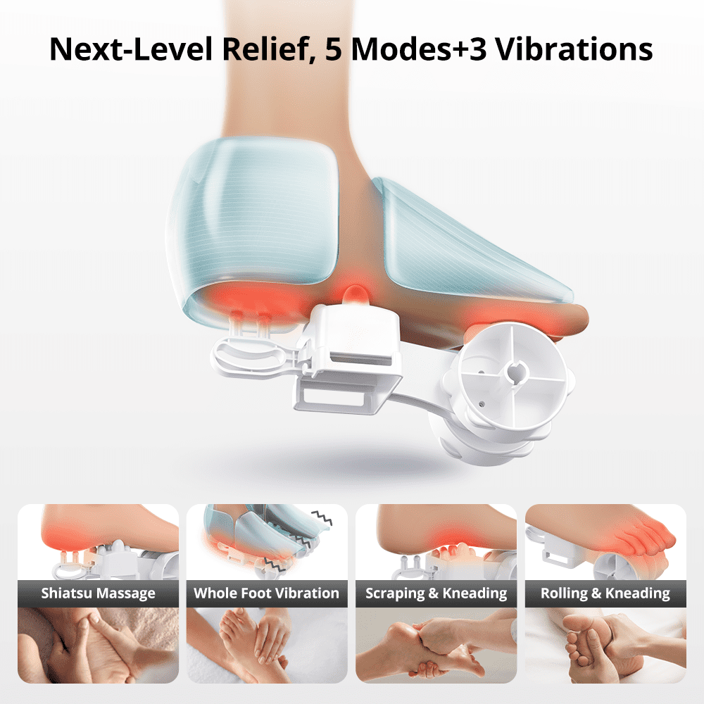 Foot Massager with Heat, Caveen Electric Shiatsu Feet Massage Machine with 3 Vibrations&9 Intensities, 6 Timing Options, Up to Size 13, Grey