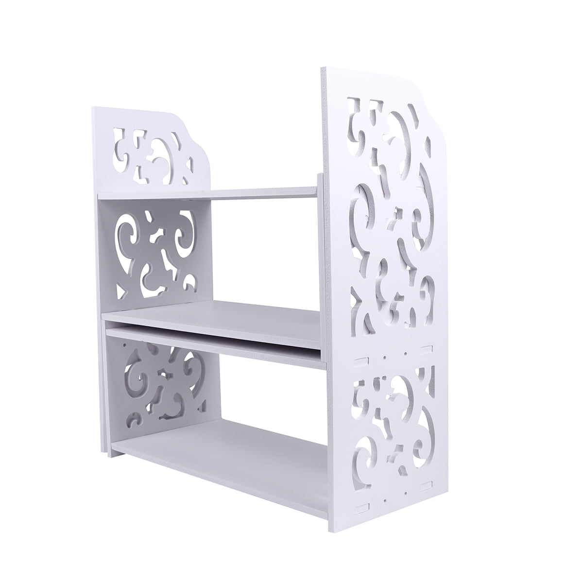 Tineasur White Wooden Desktop Bookshelf Desk Organizer Office Shelves for Space Saving and Storage