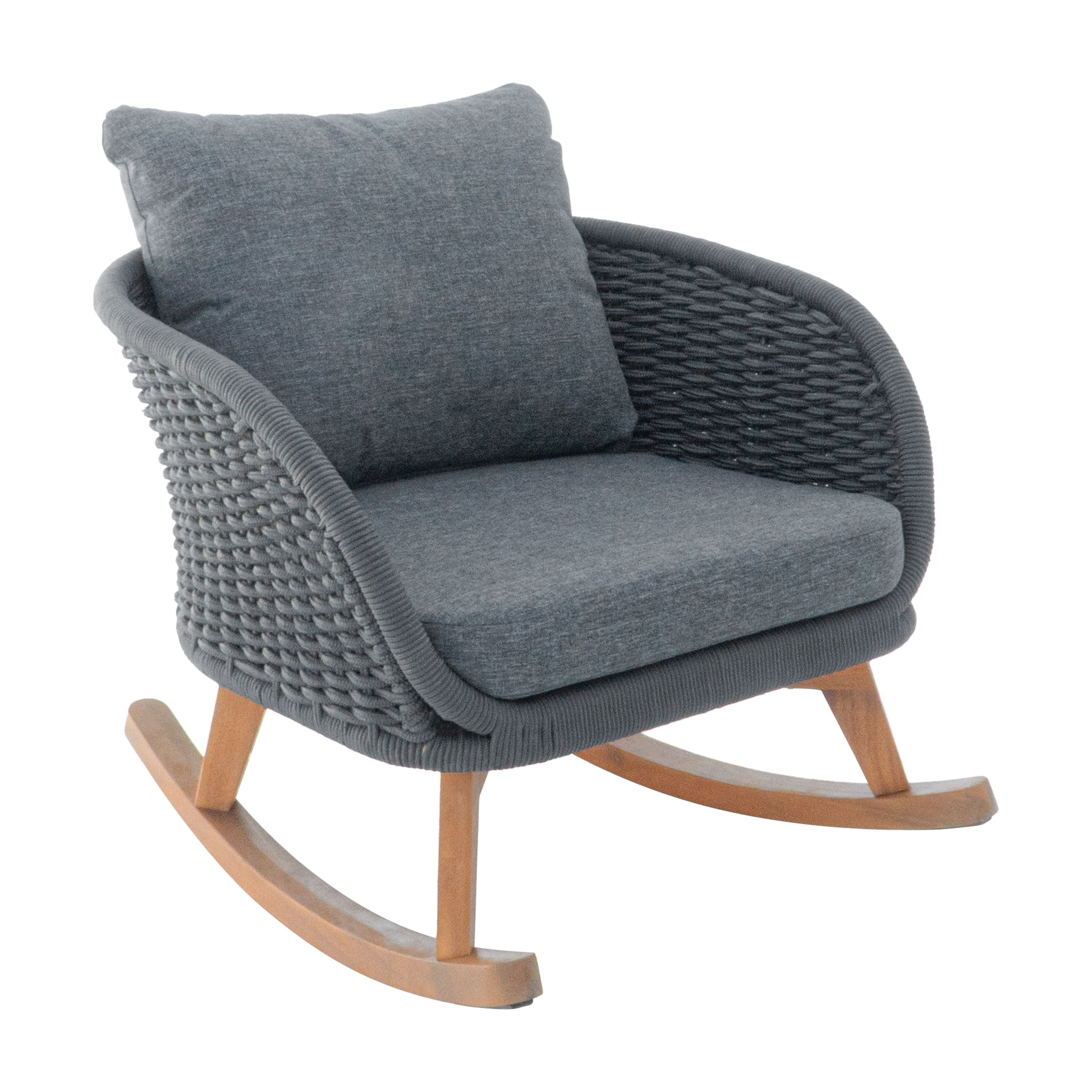 Euroco Modern Wicker Rocking Chair with Cushions, PE Rattan Rocker with Wooden Frame for Indoor & Outdoor Use