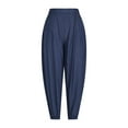 thumbnail image 4 of qelini Joggers for Women Elastic Waist Plus Size Baggy with Pockets Long Pants Solid Color Linen Cloths, 4 of 8