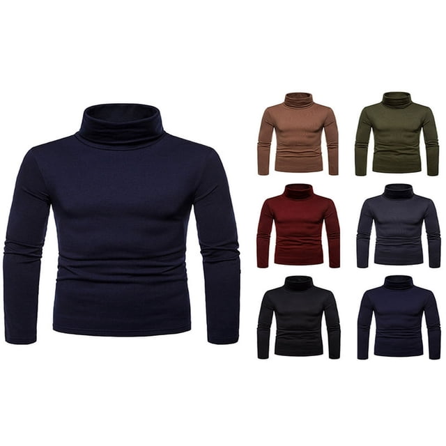 Chandail à Col Roulé pour Homme, Décontracté, Basique, Coupe Ajustée, Léger, Manches Longues, T-Shirt, Gris Foncé, TTG