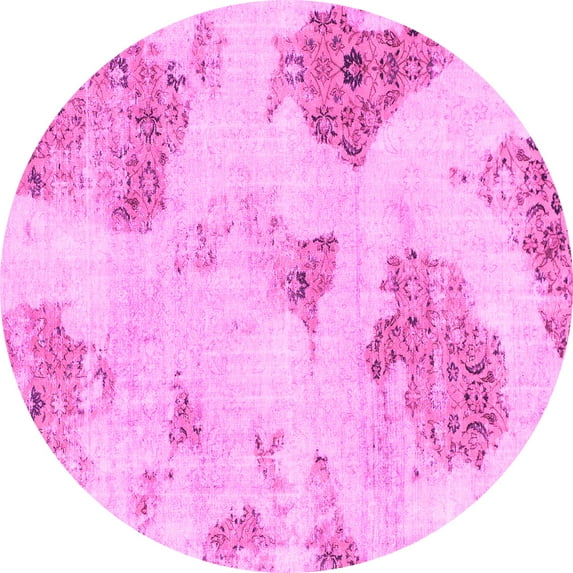 Ahgly Company Indoor Round Abstract Pink Modern Area Rugs, 7' Round