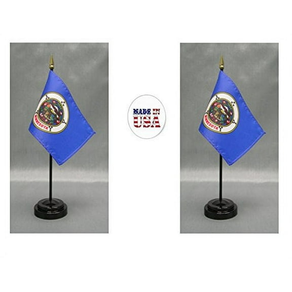 Made in the USA. 2 Minnesota 4"x6" Miniature Desk & Table Flags Includes 2 Flag Stands & 2 Minnesota State Small Mini Stick Flags
