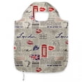 thumbnail image 1 of Tea Party Portable Fabric Shopping Bag, London Newspaper Inspired Background with Grunge Elements Kiss Marks, Versatile and Durable Grocery Tote with High Capacity, Beige Navy Blue Red, by Ambesonne, 1 of 4
