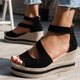 thumbnail image 5 of Bmisegm Ladies Summer Retro Pure Colour Thick Bottom High Heel Zipper Large Size Slope Heel Sandals Sandals Women Summer Black 8, 5 of 8
