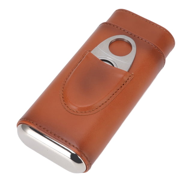 Cigar Holder Case, Large Caliber 3 Finger Cigar Case Wear Resistant Glossy With Cutter For Travel Black,Brown