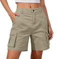 thumbnail image 2 of Utoimkio Women's Mid Length Cargo Shorts Classic Button Zip Fly Multi Flap Side Pockets Straight Casual Utility Bottoms, 2 of 9