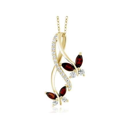 - 1.21 Ct Marquise Red Garnet 18K Yellow Gold Plated Silver Butterfly Pendant