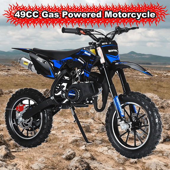 Seipouy 49cc Kids Dirt Bike,2-Stroke Mini Motorcycle,Gas Power Motocross with Off-Road Tires Shock Absorption Springs Seat Cushion Pocket Motorbike with Front Rear Disc Brakes