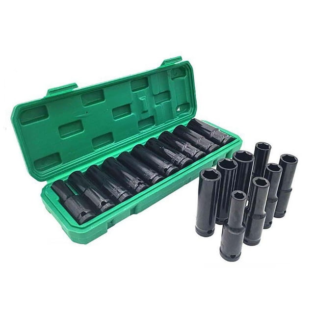 Drive Socket Set, Hex Interface 1/2 Inch Electric Wrench Socket 10 Pcs High Strength for Auto Repair