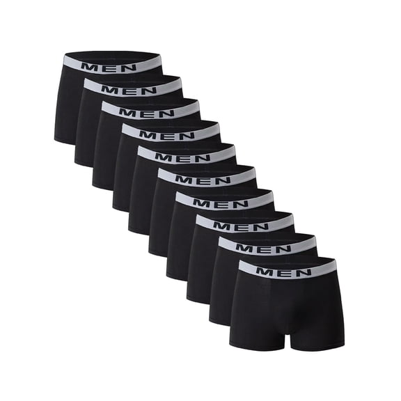 Men's Wide Waistband Letter Print Solid Underwear Trunks 10 Pack MEN (10-Pack Black) S