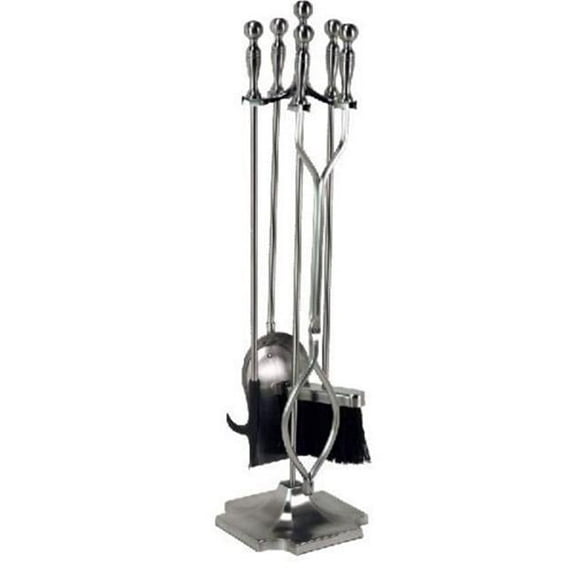 Dagan 7532 Fireplace Tool Set - Rail on Base, Pewter - 5 Piece