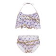 thumbnail image 1 of TiaoBug Girls 2 Pcs Mermaid Bikini Sets Shiny Halter Ruffles Crop Top with Triangle Brief Bathing Suit Tankini Light Purple A 110, 1 of 5
