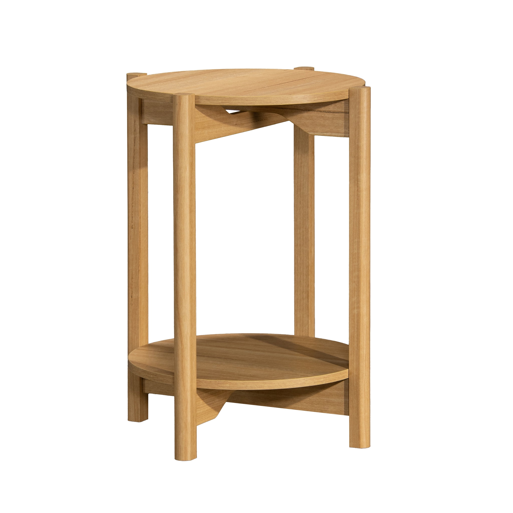 Mainstays Round Modern Dowel End Table, Natural Teak Finish