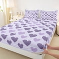 thumbnail image 3 of Homewish Purple Love Heart Twin Sheet Sets, Dreamy Cartoon Twin Fitted Sheet, Modern Fashion Flat Sheet, Microfiber Bedroom Decor, 3-Piece, 3 of 7