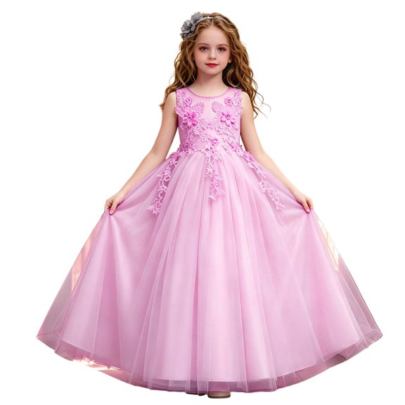 Glisme Big Girls Dress Solid Color Sleeveless Crew Neck Performance Formal Princess Dresses For Girls Size 7-8 Years