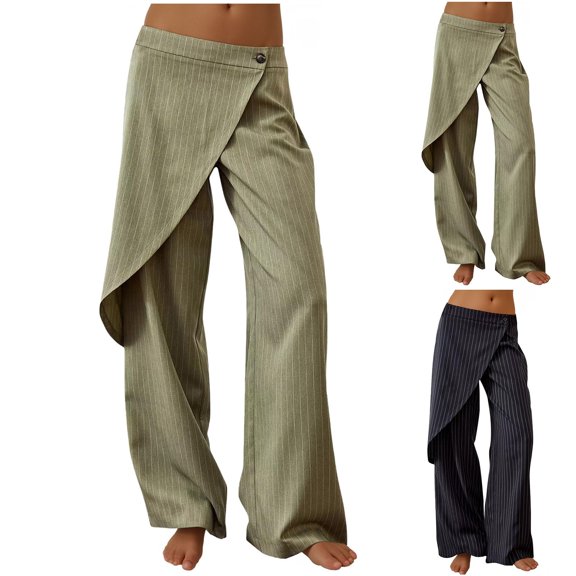 Bixock Women Fall and Winter Clothes,Women Casual Pants,Women Casual Loose Button Zipper Wide Leg Drape Striped Suit Pants