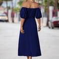 thumbnail image 5 of Gibobby Vestido largo para mujer, de verano Vestidos casuales de verano para mujer Color sólido Hombro Escote cuadrado Vestido oscilante Vestido de playa infor(Marina,M), 5 of 5