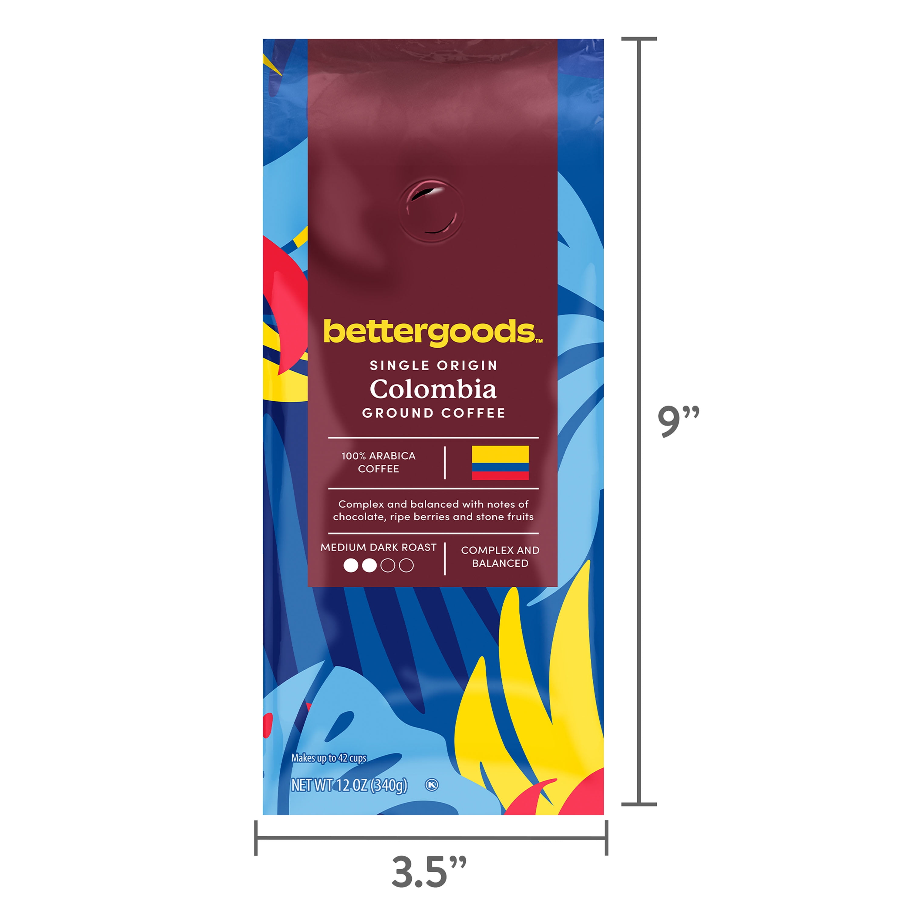 (6 pack) bettergoods Single Origin Colombia Ground Coffee, Medium Dark Roast, 12 oz