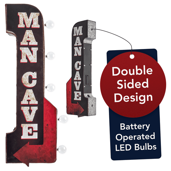 American Art Decor Man Cave Rustic Vintage Metal LED Light Marquee Wall Arrow Sign