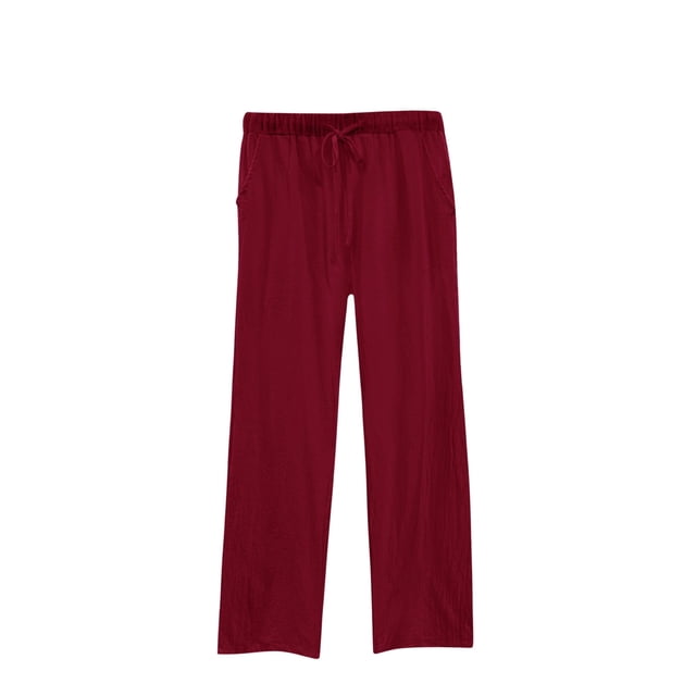 Women's Pants and Linen Solid Color Fashionable Loose Casual Comfortable Drawstring Straight Leg Wide Leg Pants Loose Casual Sweatpants /Regular/Tall Red M