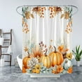 thumbnail image 2 of Fall Watercolor Pumpkin Shower Curtain Autumn Maple Leaves Boho Floral Thanksgiving Harvest Farmhouse Fabric Bathroom Curtain with Hook, 2 of 3