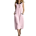 thumbnail image 2 of Summer Dresses for Women Sleeveless Sundresses Women's Casual Crew-Neck Multi-Color Pocket Sleeveless Dress Pink S, 2 of 6