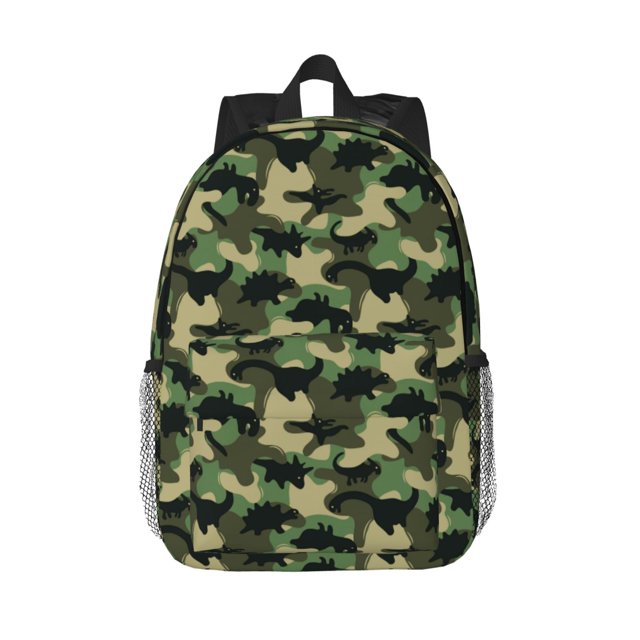Lukts Camouflage Dinosaur Pattern 15 Inch Student Backpack, Waterproof Laptop Backpack with Adjustable Shoulder Straps, Lightweight Travel, Campus Backpack, Unisex