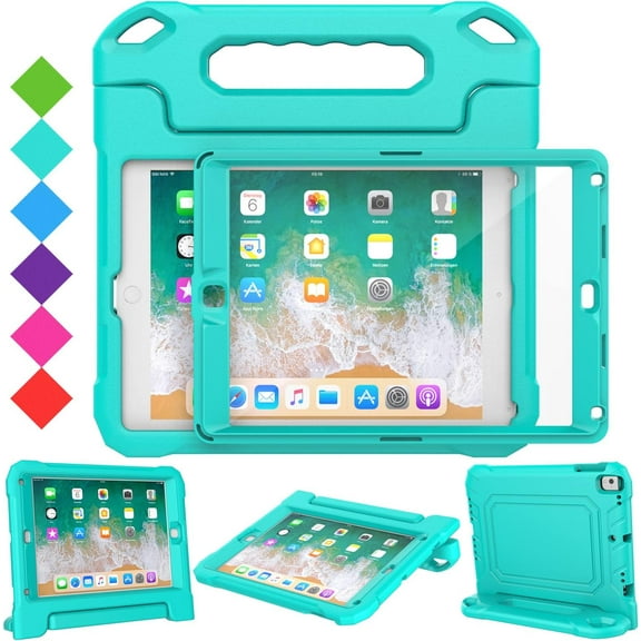 VICVOL Kids Case for iPad 5th/6th Generation (9.7 inch, 2017/2018), iPad Air 1 & Air 2 & Pro 9.7 Case with Screen Protector, Durable Shockproof Protective Cover with Handle Stand, Cyan
