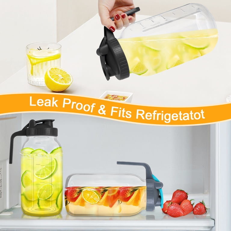 Mason Jar 2 Pack 64oz Glass Pitchers With Lids - Half Gallon Style Sun ...