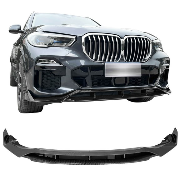 Ikon Motorsports Front Lip Compatible with 2019-2023 BMW G05 X5 M Sport IKON Style Front Bumper Lip Spoiler 4PC ABS - Carbon Fiber Print