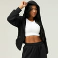 thumbnail image 5 of Women Full-zip Crop Sweatshirt Jacket with Pockets Curved Hem Trendy Casual Hoodie Drawstring Sports Coat Fall Spring (M, Black), 5 of 6