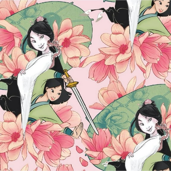 Springs Creative Disney Princess Mulan Floral Light Pink 100% Cotton Fabric by The Yard