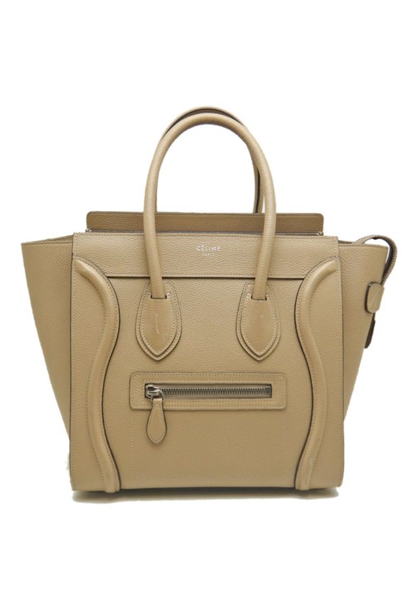 Pre-Owned CELINE Luggage Micro Shopper F-AT-1145 F-CU-1165 Handbag Calfskin Beige Women's 253614
