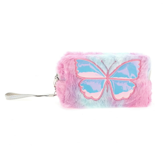 1 Pc Women Portable Embroidered Butterfly Makeup Bag for Vacation Green Purple Plush